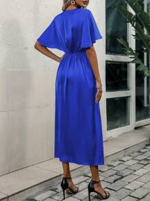 SHEIN LUNE 素色交疊領高衩洋裝 - 寶藍色 - 查看 2