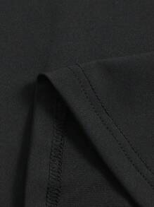 SHEIN Unity Đầm Tương phản ren Thắt nơ trước màu trơn Giải trí - màu đen - Xem 4