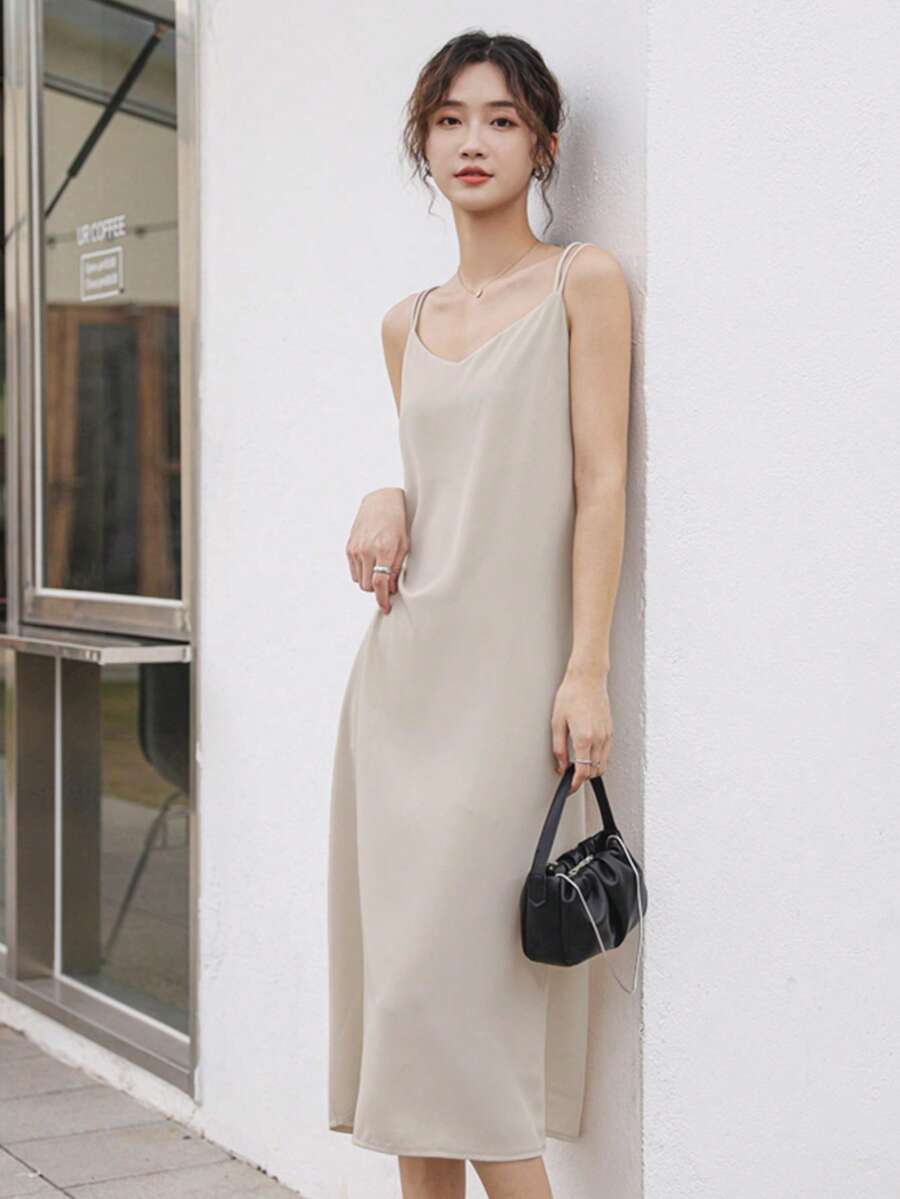 Vestido de tirantes unicolor - Albaricoque - Ver 1