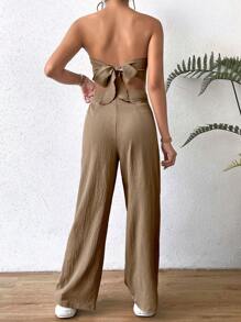 SHEIN Essnce Bộ đồ hai mảnh nữ Bất đối xứng Dây kéo màu trơn Giải trí - màu nâu - Xem 2