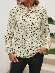 SHEIN LUNE 滿版印花缺口領襯衫 - 杏色 - 查看 5