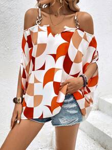 SHEIN Unity Áo sơ mi nữ Chuỗi Nhẫn Hình học Tất cả trên in Giải trí - Nhiều màu - Xem 3