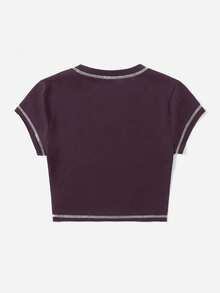 ROMWE PUNK Áo thun nữ Lễ Các Thánh Slogan Giải trí - Màu tím - Xem 2