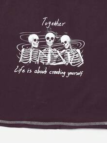 ROMWE PUNK Áo thun nữ Lễ Các Thánh Slogan Giải trí - Màu tím - Xem 4