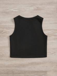 SHEIN Girls Motorcycle & Slogan Graphic Tank Top - Black - View 2