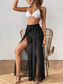 SHEIN VCAY Quần che đùi xẻ không có quần lót mùa hè - màu đen - Xem 5