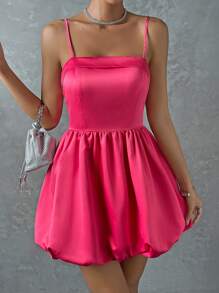 SHEIN Privé Đầm màu trơn Giải trí - Màu Hồng Tươi - Xem 3