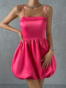 SHEIN Privé Đầm màu trơn Giải trí - Màu Hồng Tươi - Xem 6