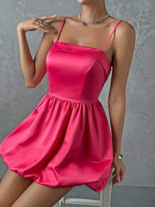 SHEIN Privé Đầm màu trơn Giải trí - Màu Hồng Tươi - Xem 1