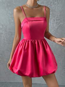 SHEIN Privé Đầm màu trơn Giải trí - Màu Hồng Tươi - Xem 4