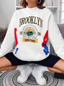 SHEIN Unity Quần áo thể thao nữ Đồ họa Lá thư Giải trí - trắng - Xem 1