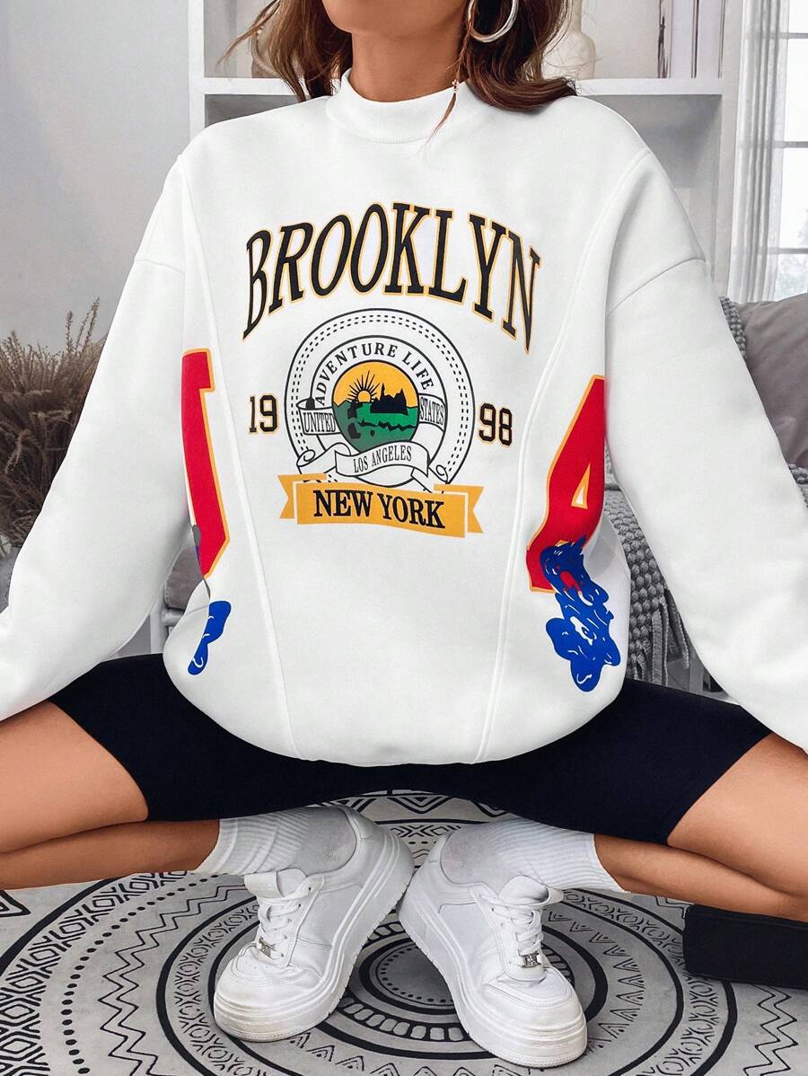 SHEIN Unity Quần áo thể thao nữ Đồ họa Lá thư Giải trí - trắng - Xem 1