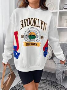 SHEIN Unity Quần áo thể thao nữ Đồ họa Lá thư Giải trí - trắng - Xem 4