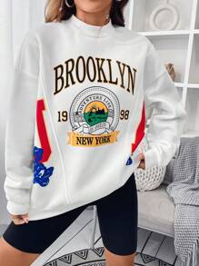 SHEIN Unity Quần áo thể thao nữ Đồ họa Lá thư Giải trí - trắng - Xem 5