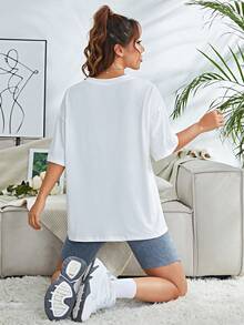 Camiseta de hombros caídos con estampado floral - Blanco - Ver 2