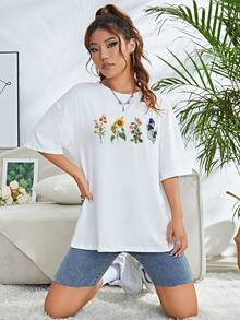 Camiseta de hombros caídos con estampado floral - Blanco - Ver 5