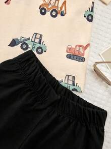 RueChic 小男童挖掘機印花T恤和短褲 - 彩色 - 查看 3