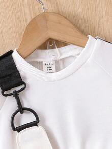 Baby Boy Contrast Plaid Pullover & Joggers & Bag - White - View 4