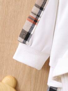 Baby Boy Contrast Plaid Pullover & Joggers & Bag - White - View 5