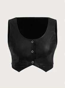 SHEIN Unity Áo vest crop top màu trơn thời trang xuân hè dành cho nữ - màu đen - Xem 1