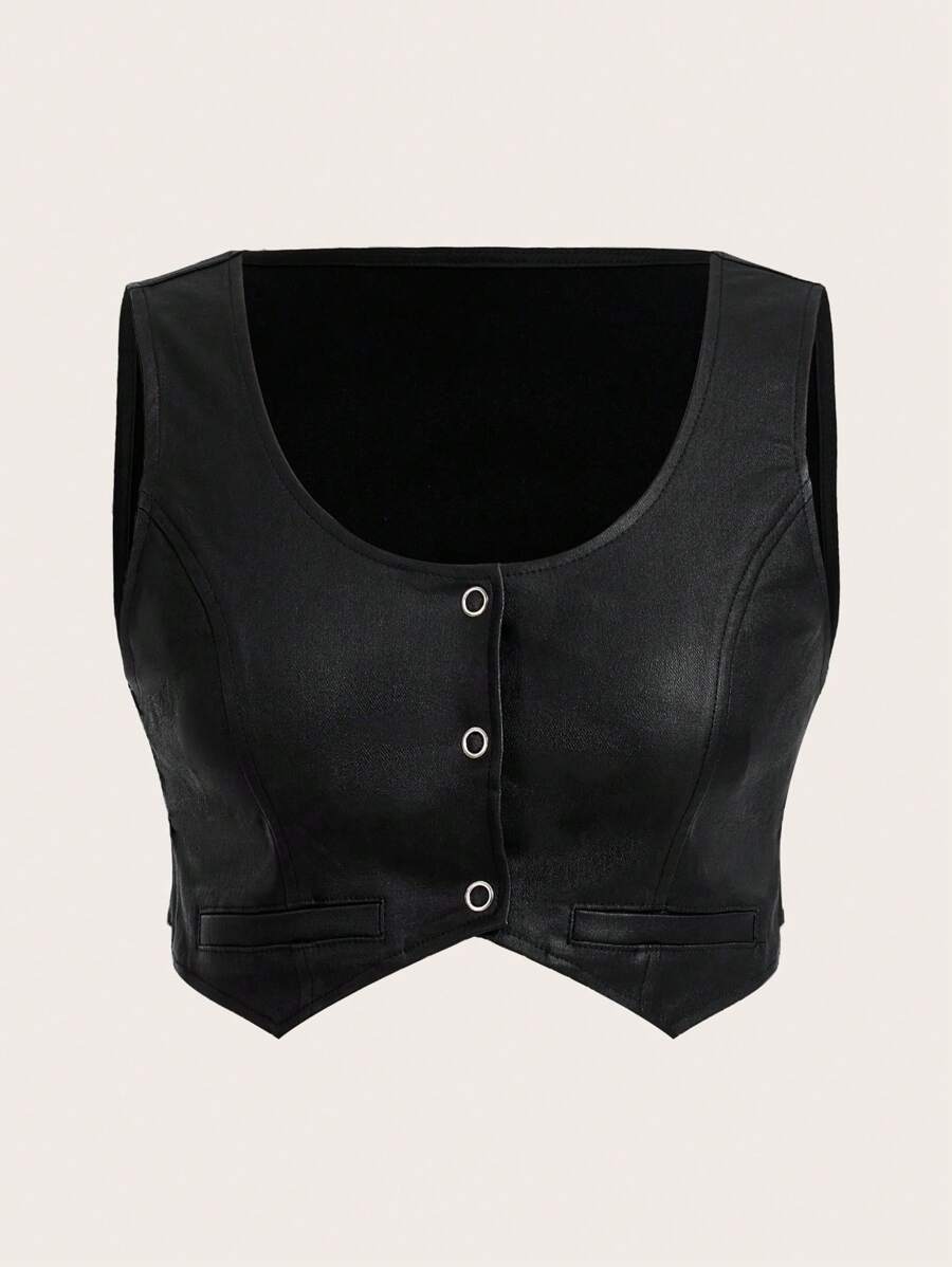 SHEIN Unity Áo vest crop top màu trơn thời trang xuân hè dành cho nữ - màu đen - Xem 1