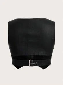 SHEIN Unity Áo vest crop top màu trơn thời trang xuân hè dành cho nữ - màu đen - Xem 2