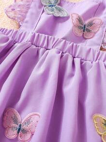 SHEIN 嬰兒貼布細節荷葉邊背帶裙 - 紫色 - 查看 6