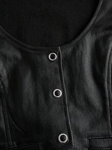 SHEIN Unity Áo vest crop top màu trơn thời trang xuân hè dành cho nữ - màu đen - Xem 3