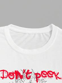ROMWE MEN Goth Hombres Camiseta con estampado de cráneo y letra - Blanco - Ver 4