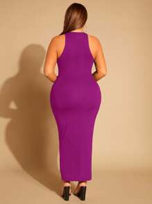 SHEIN SXY Đầm Plus Size Khối Màu Giải trí - Màu đỏ tím - Xem 2