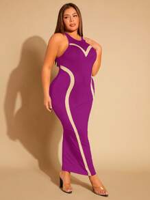 SHEIN SXY Đầm Plus Size Khối Màu Giải trí - Màu đỏ tím - Xem 3