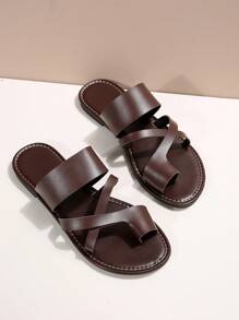 Women Criss Cross Thong Sandals, Fashion Brown Flat Sandals - Coffee Brown - View 4