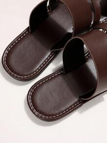 Women Criss Cross Thong Sandals, Fashion Brown Flat Sandals - Coffee Brown - View 5
