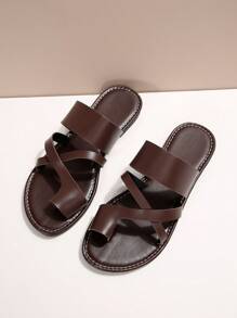 Women Criss Cross Thong Sandals, Fashion Brown Flat Sandals - Coffee Brown - View 7