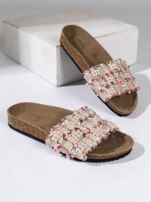 Femme Pantoufles À Fausse Perle Mode Été - Vieux Rose - Voir 2