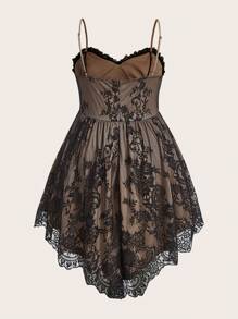 ROMWE PUNK Đầm Plus Size Dây kéo Nơ trước Hoa Thanh lịch - Màu be - Xem 2