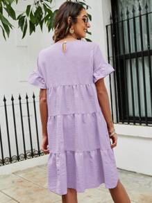 SHEIN LUNE Flare Sleeve Ruffle Hem Smock Dress - Mauve Purple - View 2