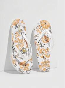 Grefit 女鞋花卉圖案人字拖室內時尚白色PVC夾腳拖鞋，夏季度假鞋，夏季促銷 - 白色 - 查看 1