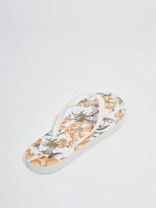 Grefit 女鞋花卉圖案人字拖室內時尚白色PVC夾腳拖鞋，夏季度假鞋，夏季促銷 - 白色 - 查看 3