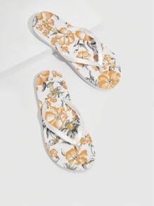 Grefit 女鞋花卉圖案人字拖室內時尚白色PVC夾腳拖鞋，夏季度假鞋，夏季促銷 - 白色 - 查看 4