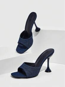 CUCCOO SZL 女士鞋时尚方头穆勒凉鞋单带牛仔蓝色金字塔高跟凉鞋夏季毕业高跟鞋舞会高跟鞋度假鞋夏季促销派对坏人时尚别致华丽风格万圣节圣诞节迪斯科派对性感夜出秋季 - 藍色 - 查看 5