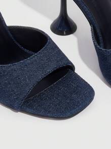 CUCCOO SZL 女士鞋时尚方头穆勒凉鞋单带牛仔蓝色金字塔高跟凉鞋夏季毕业高跟鞋舞会高跟鞋度假鞋夏季促销派对坏人时尚别致华丽风格万圣节圣诞节迪斯科派对性感夜出秋季 - 藍色 - 查看 4