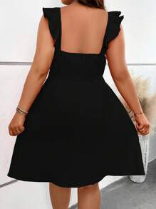 SHEIN Clasi Đầm Plus Size Xù Trọn gói Dải chun màu trơn Giải trí - màu đen - Xem 2