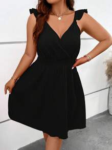 SHEIN Clasi Đầm Plus Size Xù Trọn gói Dải chun màu trơn Giải trí - màu đen - Xem 7