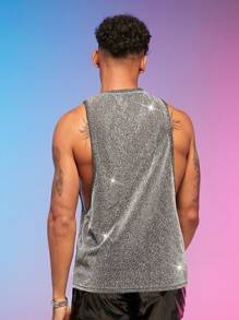 FeverCity Men Glitter Tank Top - Silver - View 2
