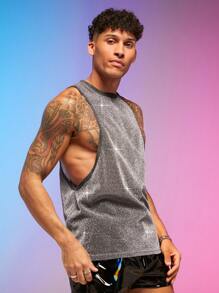 FeverCity Men Glitter Tank Top - Silver - View 4