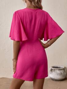 SHEIN LUNE Butterfly Sleeve Wrap Front Romper