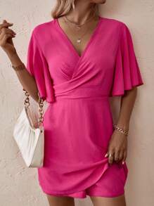 SHEIN LUNE Butterfly Sleeve Wrap Front Romper