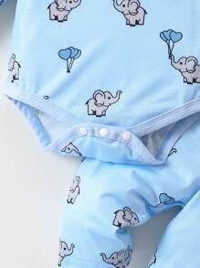 SHEIN Baby Cartoon Graphic Bodysuit & Trousers & Hat - Blue - View 6