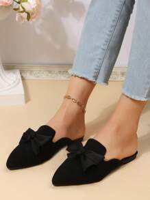 Saboți damă cu vârful ascuțit și fundă, fără mâneci, mocasini casual versatili, potriviți cu rochii, pantofi de lucru moi și confortabili, primăvară/vară/toamnă